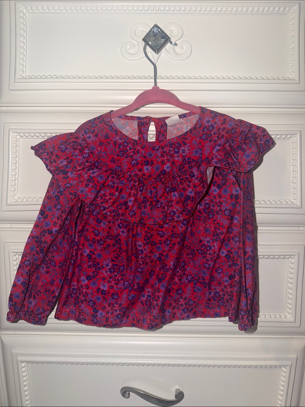 Gap 3T Girls' Floral Ruffle Long Sleeve Top - Red & Purple